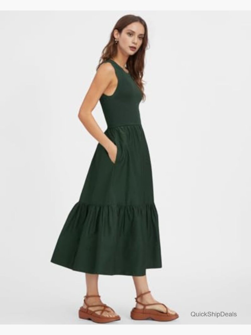 Sleeveless Smocked Tank Maxi Dress Tiered Casual Beach Sundress - Picture 3 of 6